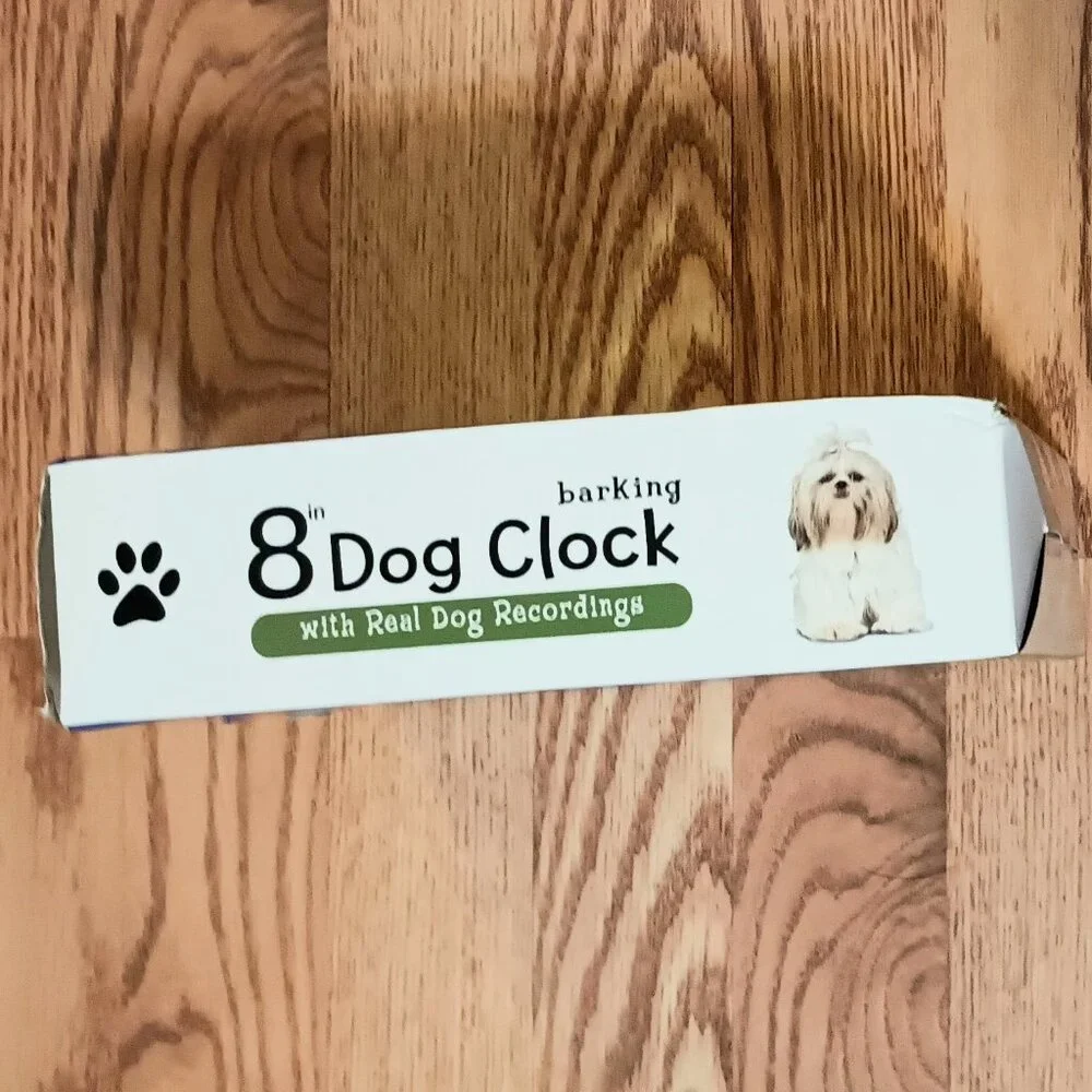 NIB ~ Mark Feldstein's Barking Dog Sounds 8-inch Clock, Black, 12 Popular Breeds